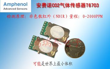 新款安费诺微型红外CO2传感器T6703-2K, 精度更高
